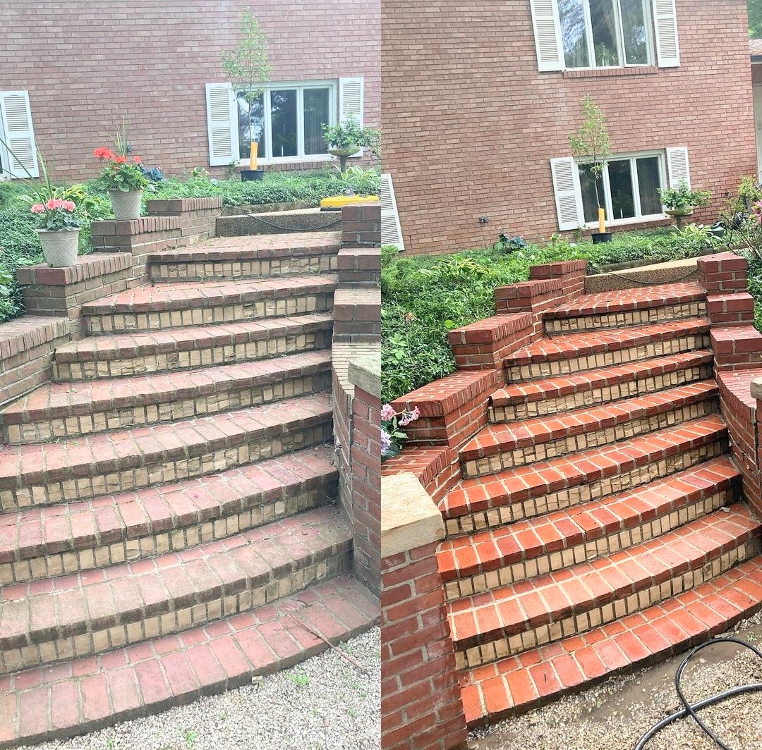 Brick step power washing before and after